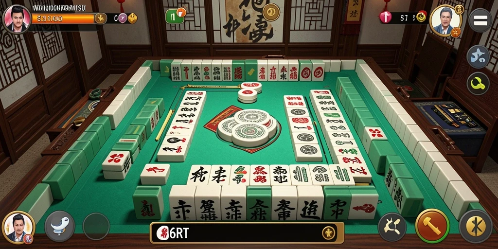 Screenshot gameplay 6RT yang menampilkan papan Mahjong penuh dengan ubin yang menantang.