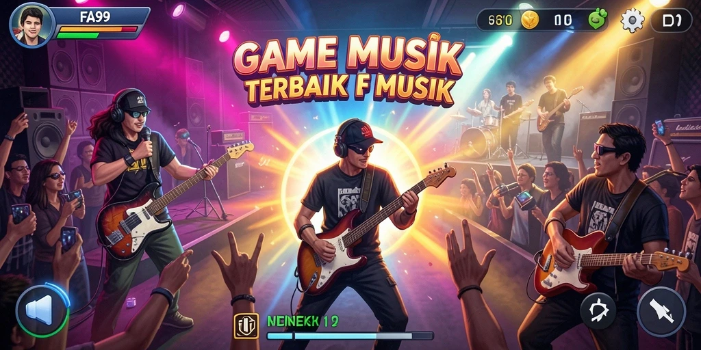 Screenshot gameplay <strong>FA99</strong> menampilkan pemain menikmati permainan musik.