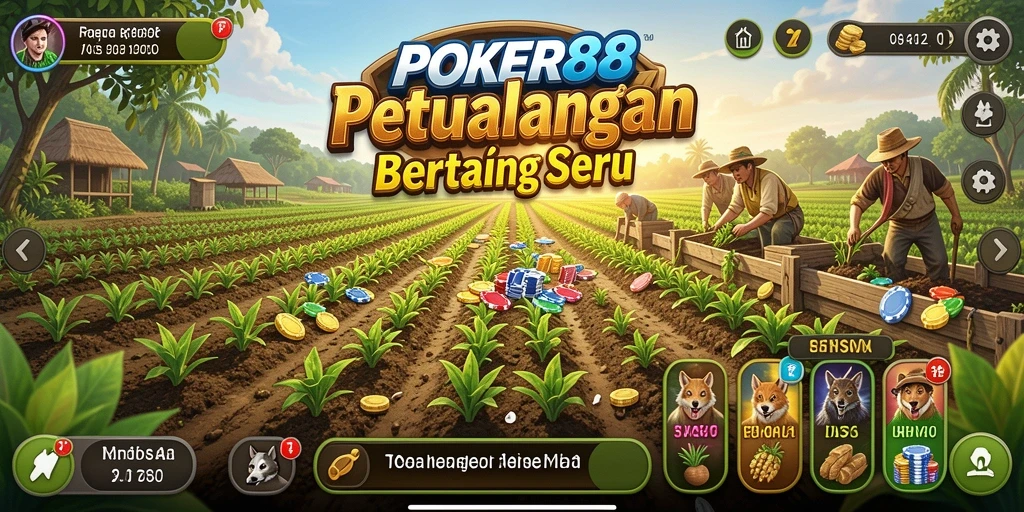 Screenshot utama POKER88 menunjukkan aktivitas bertani yang menyenangkan.