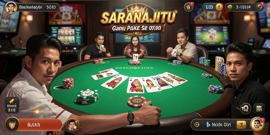 Screenshot SARANAJITU menampilkan suasana permainan Poker yang mendebarkan.