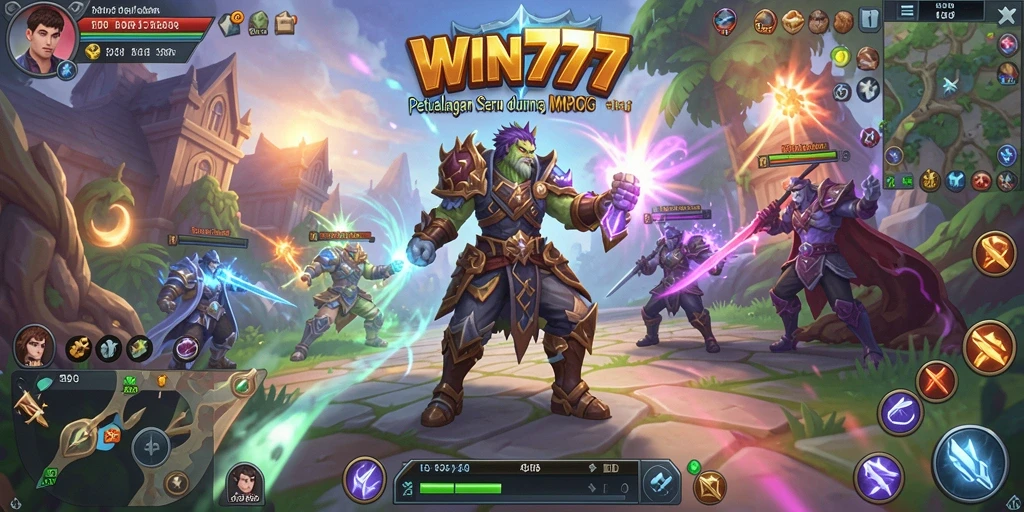 Tangkapan layar utama WIN777 menunjukkan pertempuran epik dalam dunia MMORPG.